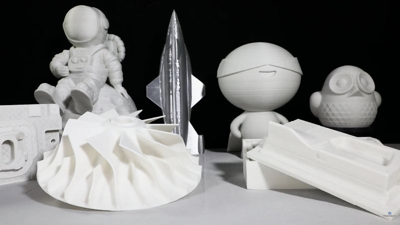 Several print samples demostrating the advantages of pellet 3D printing.