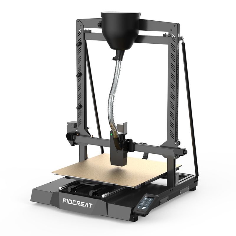 A general view on the Piocreat G5 Pro pellet 3D printer with the open structure.
