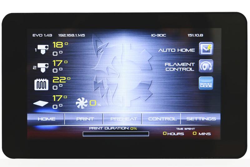  the built-in, 7-inch LCD touchscreen of the Airwolf3D EVO 22 Large 3D Printer/Additive Manufacturing Center 3D printer