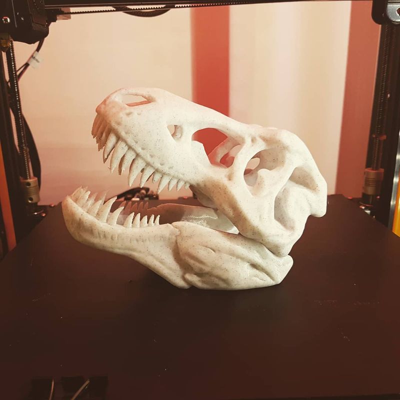 Here’s the infamous T-Rex Skull printed with PLA.