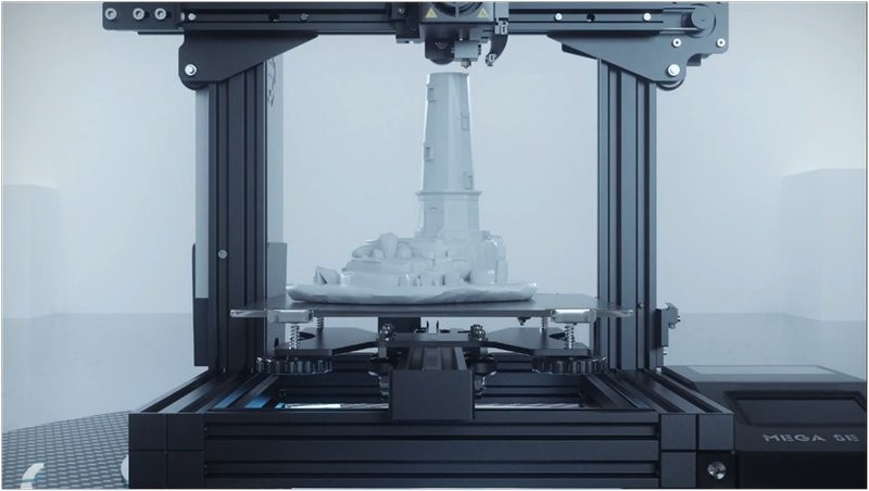 a grey model tower printed on the Anycubic Mega SE