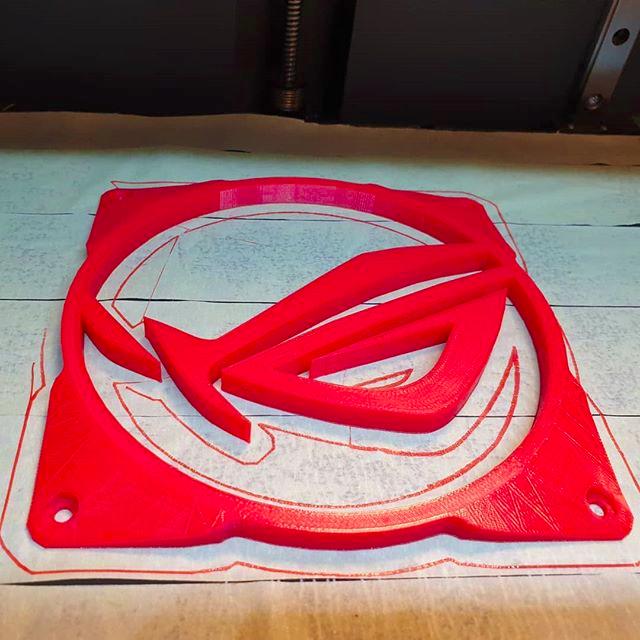 Asus ROG logo cover for Corsair 120mm printed on the craftbot xl 3d printer