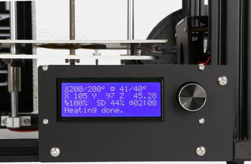 On the front of the printer, a Knob-controlled LCD display gives you full control over the machine and printing settings, including auto-leveling process, pause and resume print, and more. 