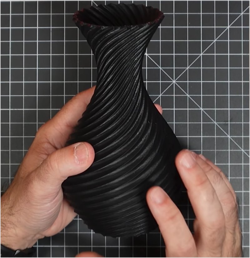 a black model vase printed on the Creality Ender 7