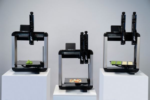 Three versions of the FELIX food 3D printer.