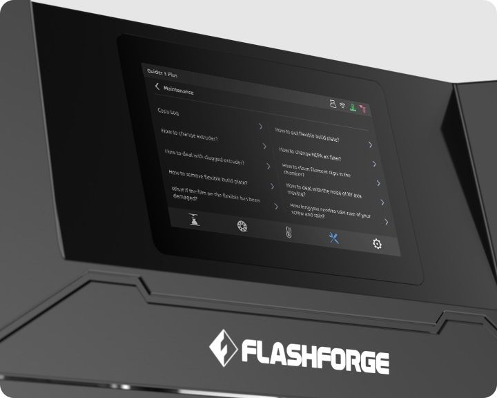 a controles de impresora en el Flashforge Guider 3 Plus