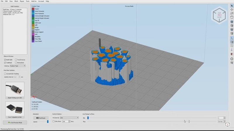 a Simplify3D slicing software use on the IC3D Virago 700 3D printer