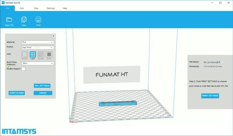 The printer comes bundled with the IntamSuite, an in-house software based on the original Cura slicer. The program works wit STL and OBJ files