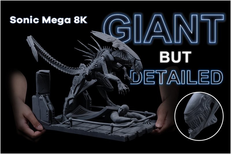 ein schwarzes Alien-Modell, das auf den Phrozen Sonic Mega 8K gedruckt wurde