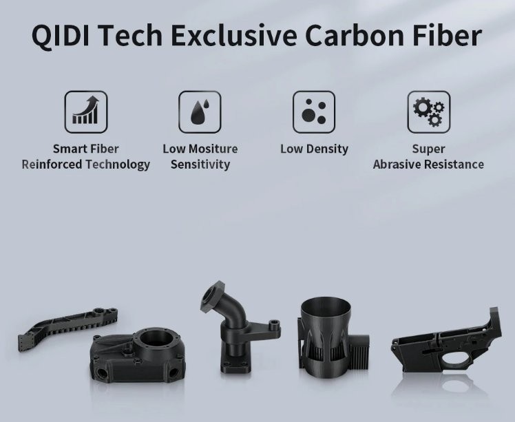 una fibra de carbono exclusiva de qidi tech en la impresora 3d QIDI Tech X-CF Pro