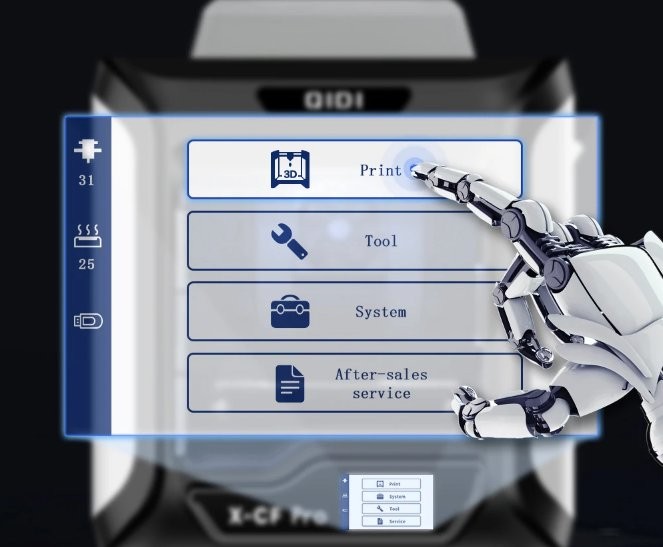 a touchscreen on the QIDI Tech X-CF Pro 3d printer