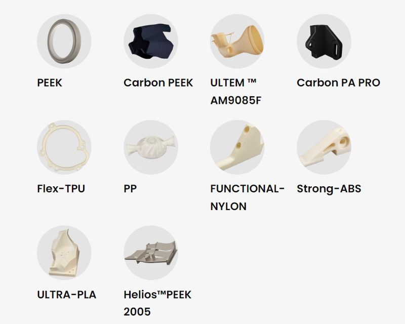 A wide range of thermoplastics and composites the Roboze ARGO 1000 is capable of printing with.