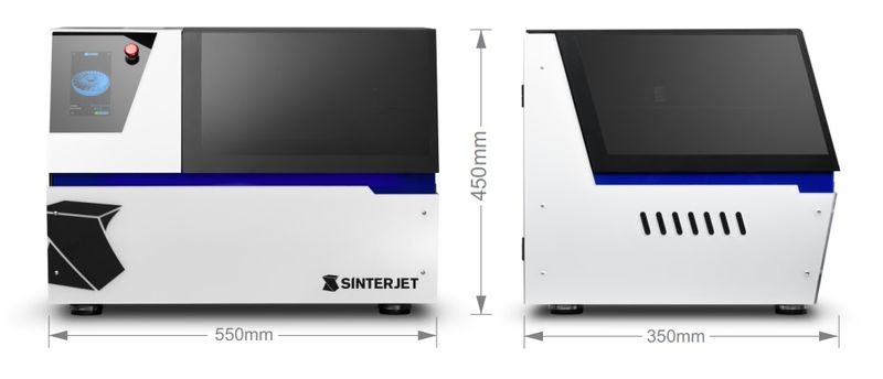 The outer dimensions of the Sinterjet M60 metal 3D printer.