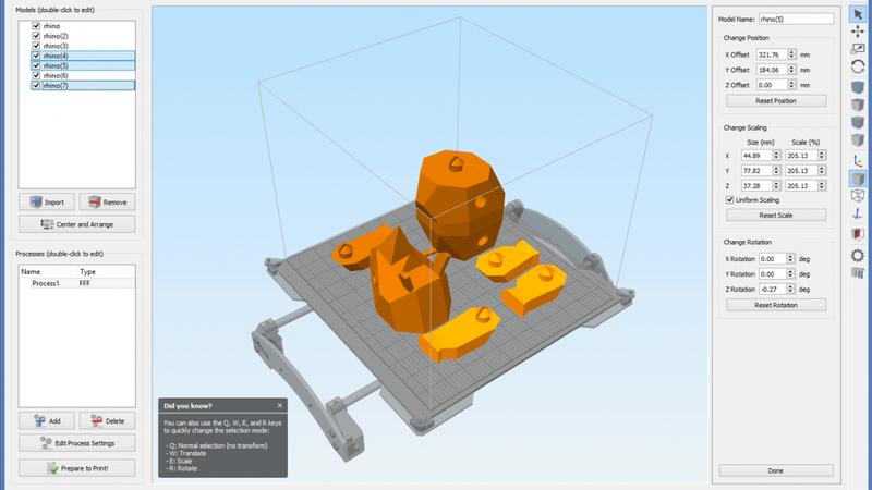The printer software works with 3D models in STL, OBJ, AMF formats, and is available for Windows