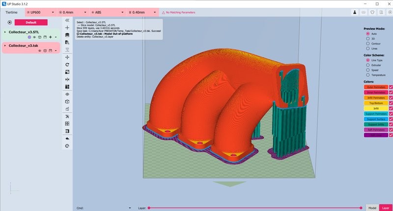 a UP Studio 3.0 software on the Tiertime UP600 3D printer