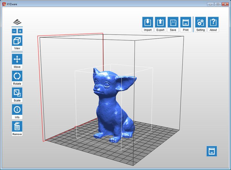 The printer software, XYZware, works with the most common 3D model formats (STL, OBJ, DAS)