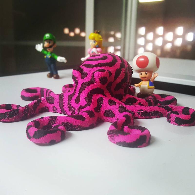 This dual-color octopus has been printed with pink and black ABS filaments.
