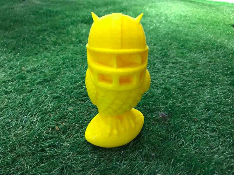yellow Superb Owl printed on the da vinci mini w+ 3d printer