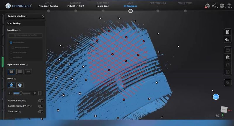 The interface of the proprietary FreeScan software for the Shining 3D FreeScan Combo 3D scanner.