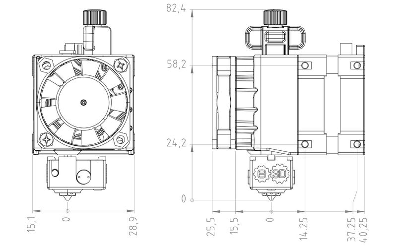 The exact dimensions of the Hemera XS extruder.
