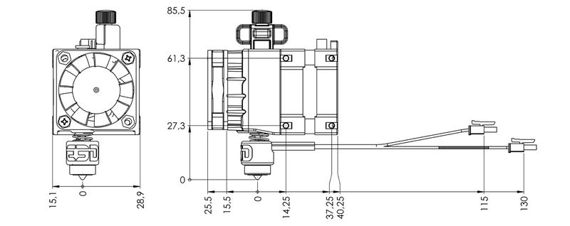 The exact dimensions of the Revo Hemera XS extruder.