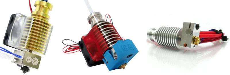 Different versions of the E3D V6 HotEnd.