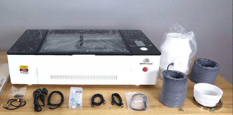 The supply package for the Gweike Cloud Basic II 50W laser cutter and engraver.
