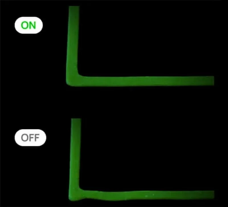 Bambu Lab H2D Pro comparison of green 3D printed parts labeled "ON" and "OFF" shows precision differences in printing quality against a black background.