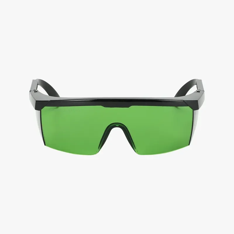 Green safety glasses with black frame, associated with 3D printing using bambu lab h2d pro, offering eye protection during operation.
