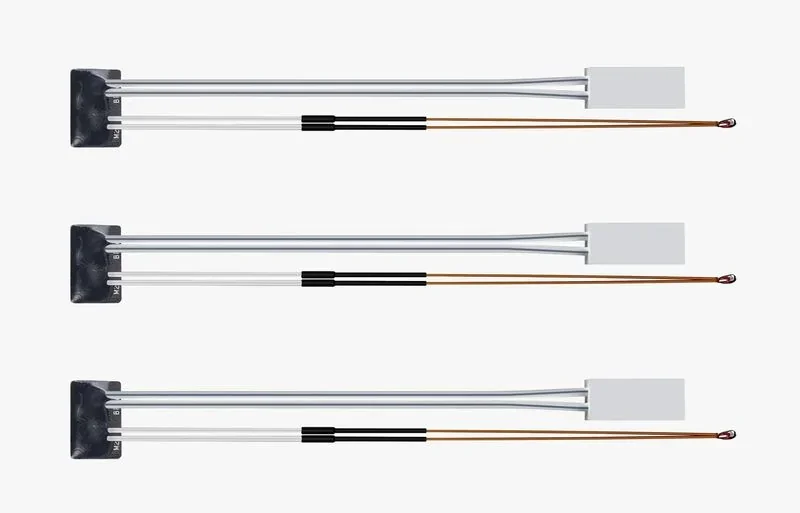 Three metal rods with loops at ends, aligned horizontally, bracketed on left. Creations by Bambu P1S 3D printer.