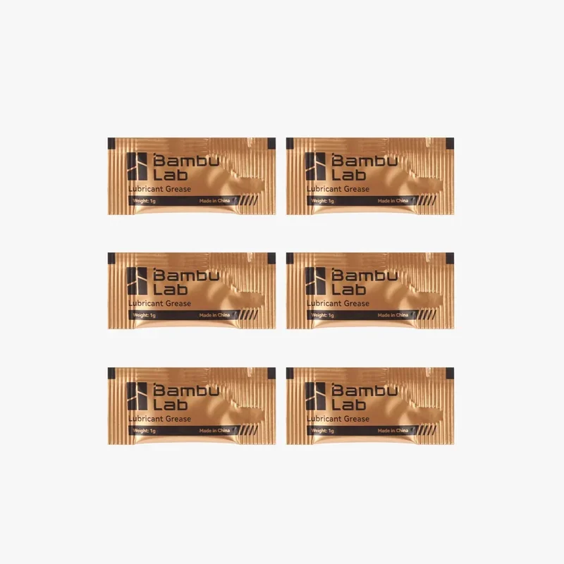 Six packs of Bambu Lab lubricant grease for the Bambu P1S 3D printer, aligned in two rows against a plain background, branding visible.