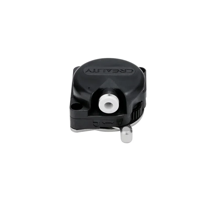 Black Creality extruder component for Creality K1 3D printer, featuring branding and connection points, isolated on a white background.