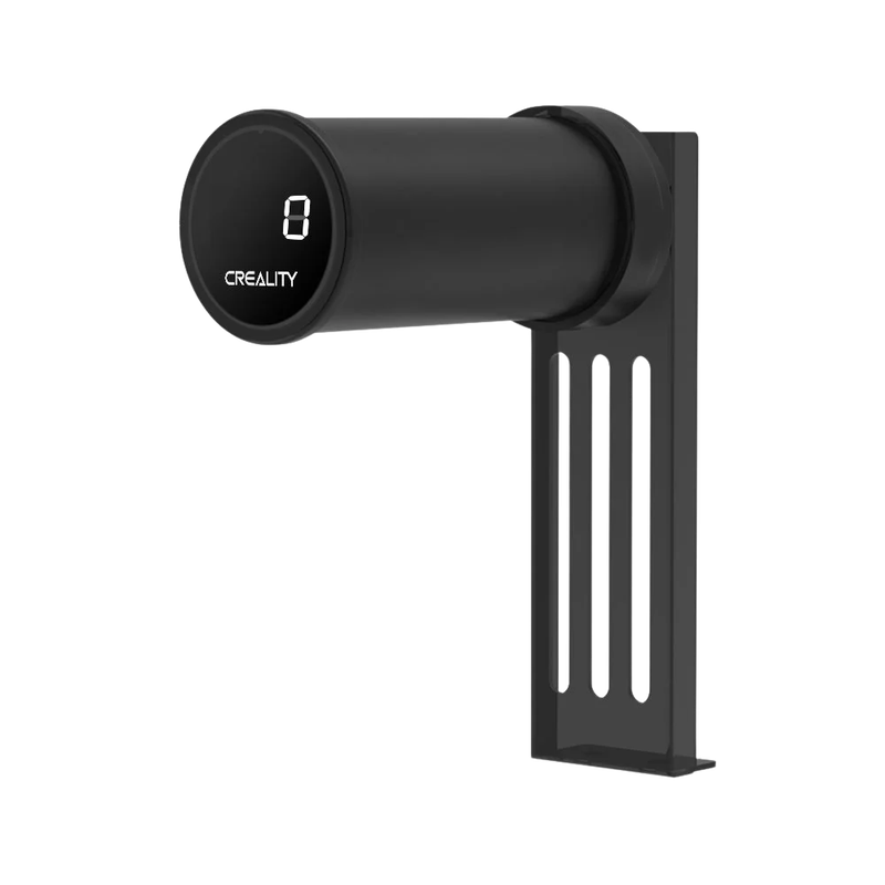 Creality K1 black nozzle with digital display, featuring bracket mount; sleek design with visible branding.