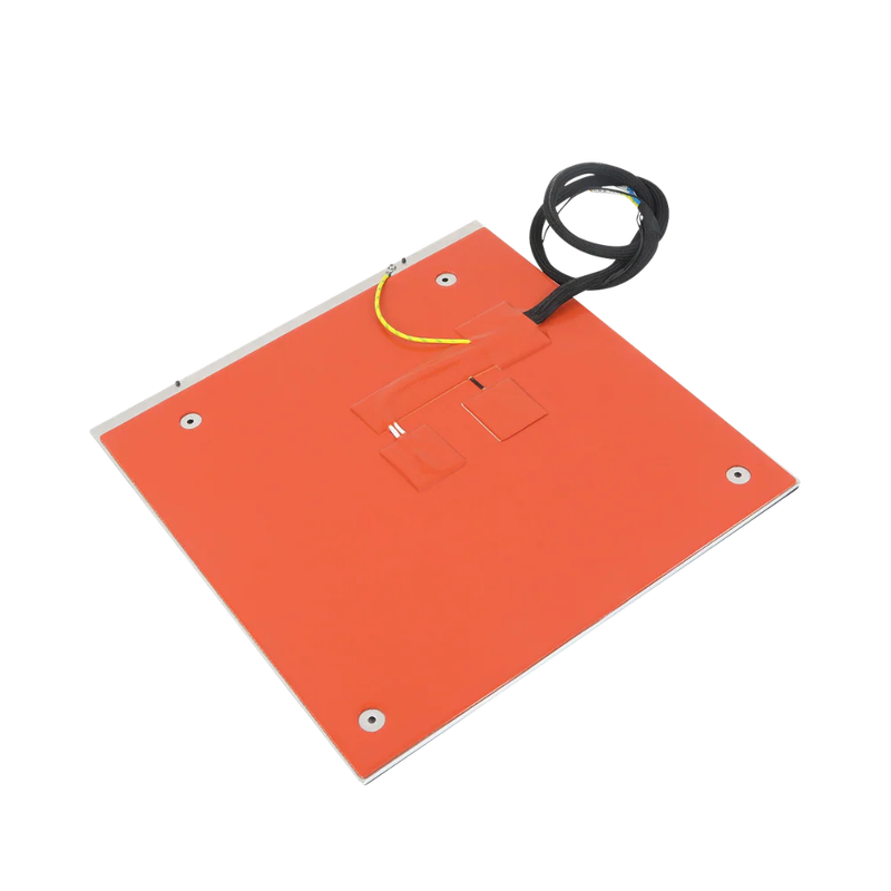 Creality K1 Max printer heated bed component, orange surface, wires connected, essential for high-quality 3D printing.
