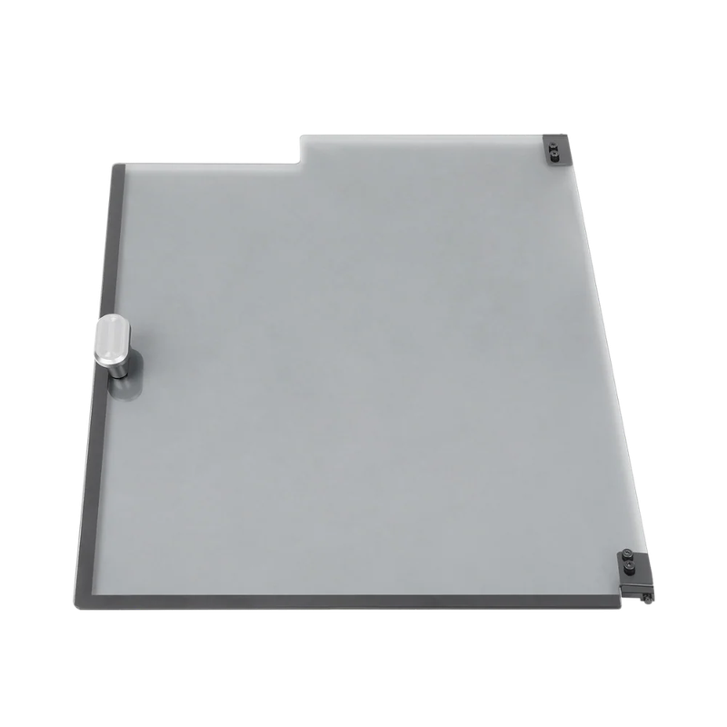 Transparent panel from Creality K1 Max 3D printer featuring sleek design and hardware attachments.