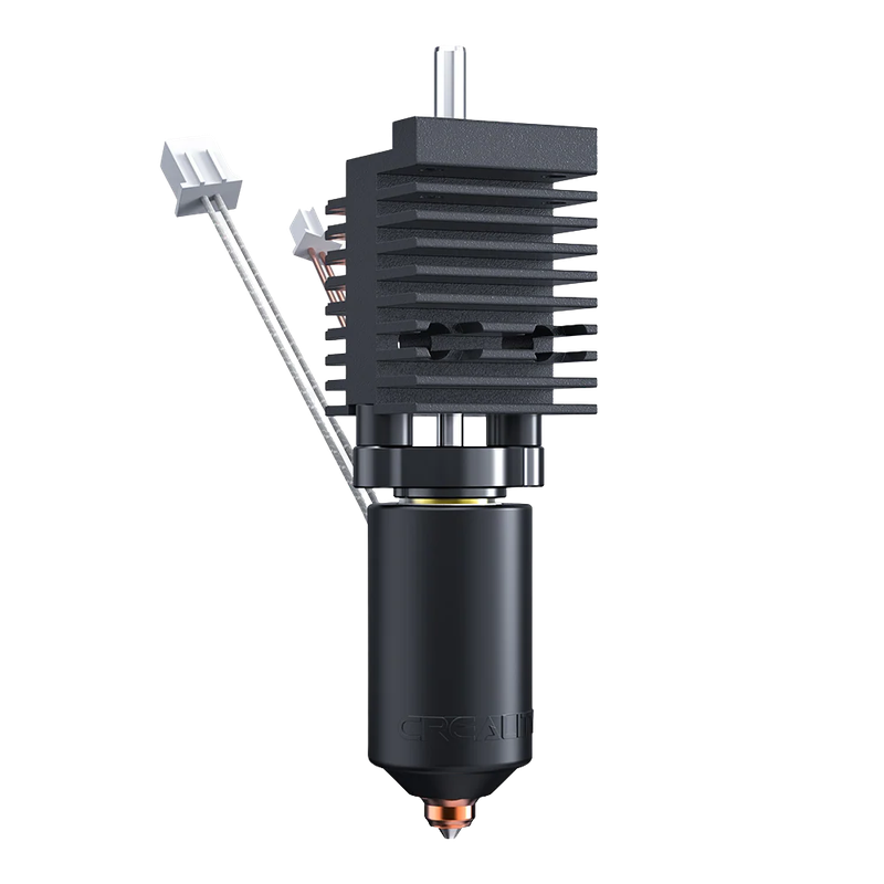 Creality K2 3D printer nozzle with heat sink and connectors, designed for precision printing.