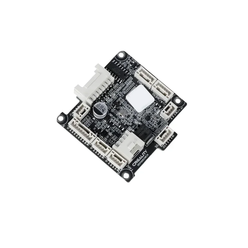 Creality K2 circuit board with multiple connectors and Creality branding, showcasing intricate components and detailed circuitry on white background.