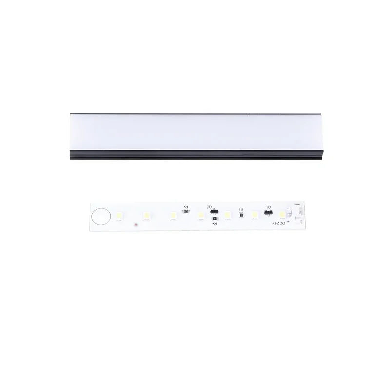 LED strip and cover panel, possibly part of an electronic project, positioned for assembly, potentially 3D printed by Creality K2.