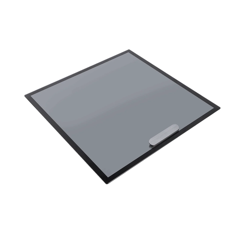 Creality K2 3D printer with a glass print bed, angled view showing the surface texture.