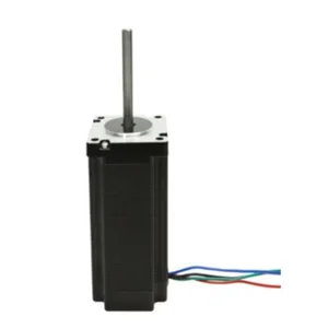 Stepper motor for a Creatbot D1000 3D printer, featuring a metal shaft and colorful wires, essential for precision movement in printing tasks.