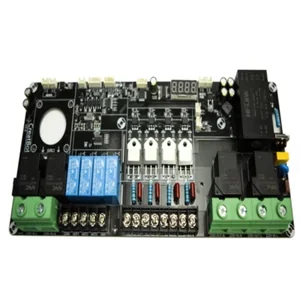 Circuit board with relays, capacitors, and resistors, potentially associated with the Creatbot D1000 3D printer, showing detailed electronic components.