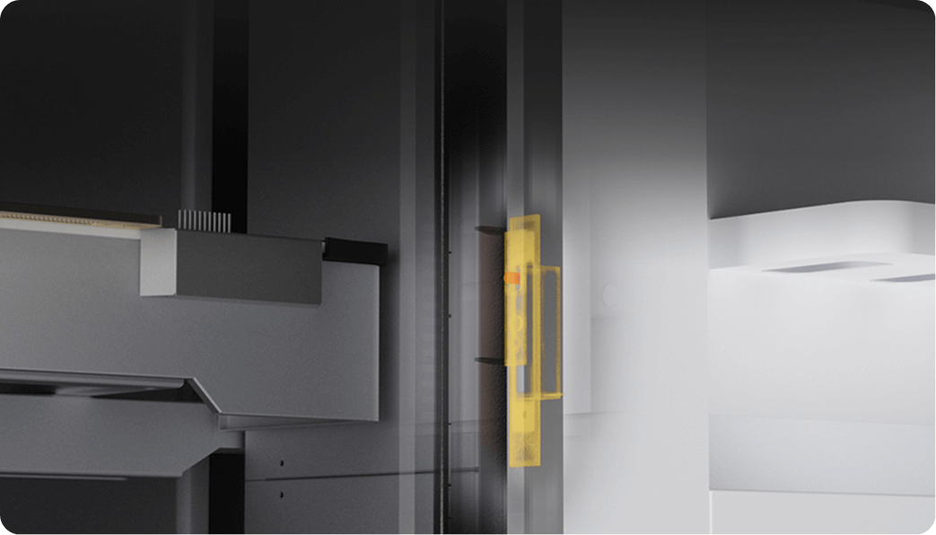 Creatbot D1000 Pro HS showcased with industrial design elements, focus on a yellow component, emphasizing precision and advanced technology features.