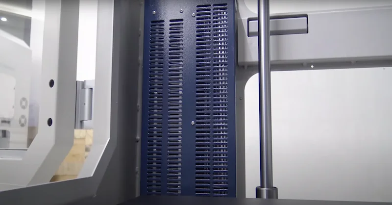 Creatbot D600 Pro interior view with metal components and ventilation, showcasing sleek industrial design and quality craftsmanship.