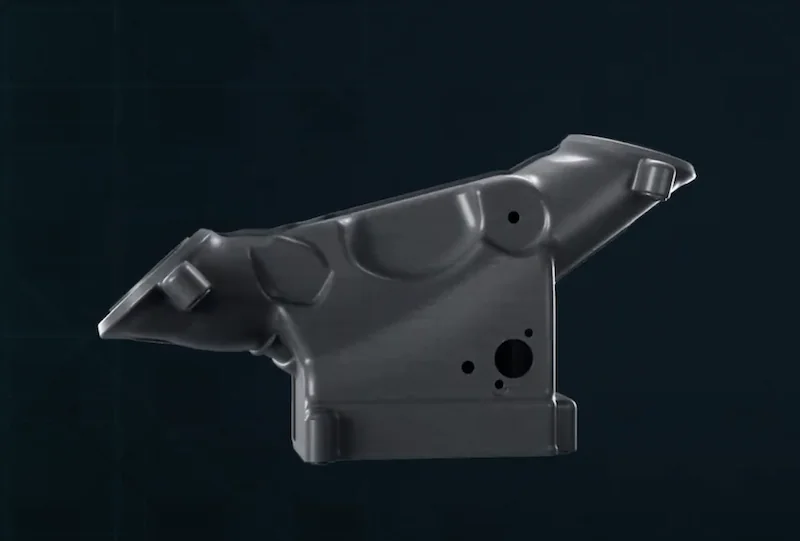 3D printed mechanical part by creatbot d600 pro2 hs, featuring smooth surfaces and multiple holes against a dark background.