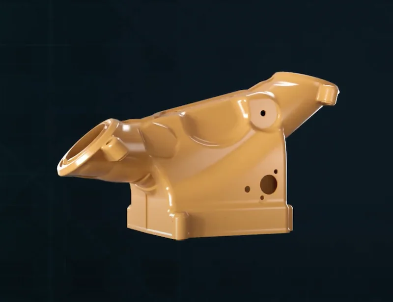 Tan 3D-printed part with angled design and multiple openings, created by Creatbot D600 Pro2 HS, on a dark background.