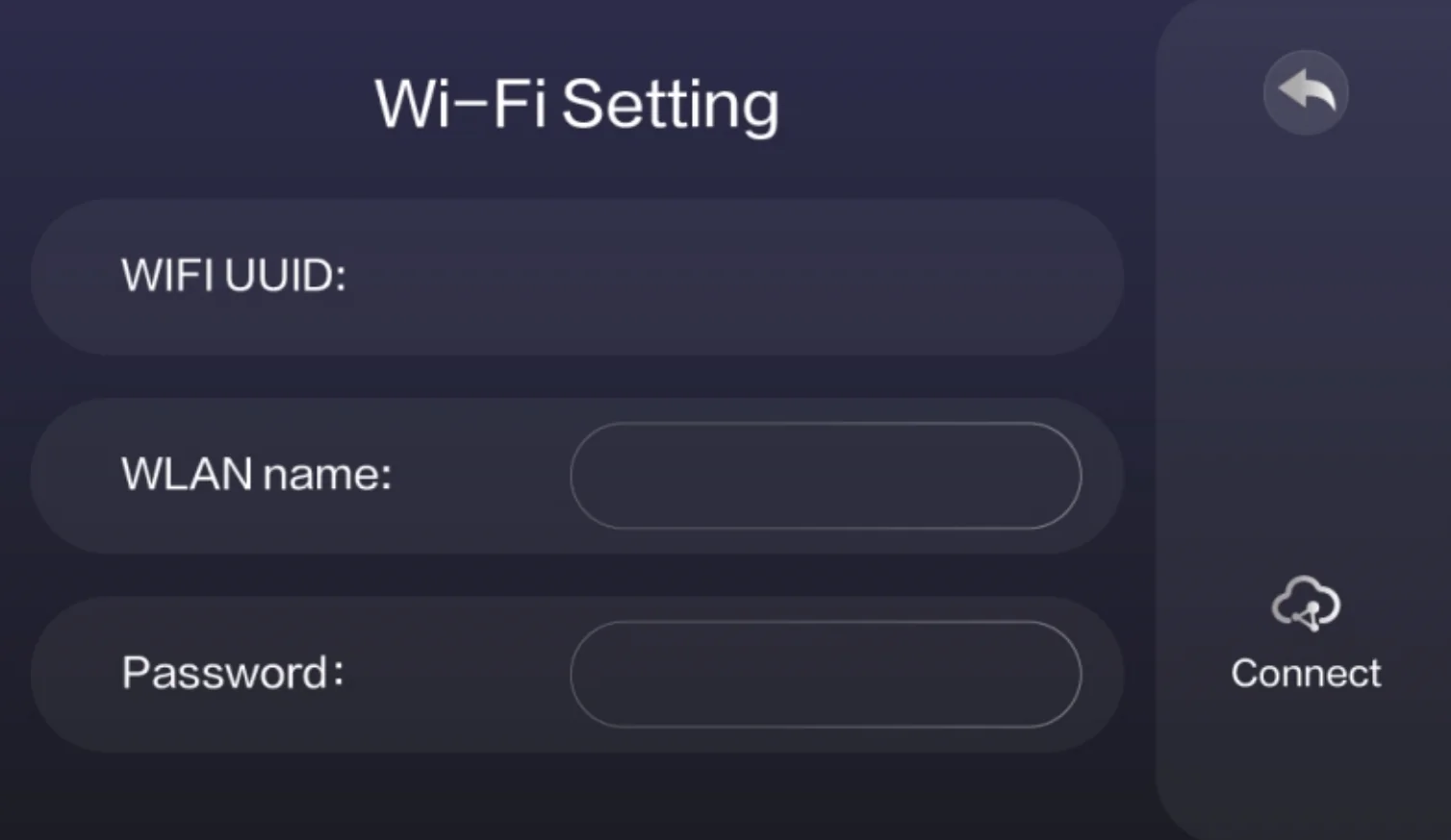 Wi-Fi settings interface for Creatbot D600 Pro2 HS, showing fields for WIFI UUID, WLAN name, and password, with a connect button.