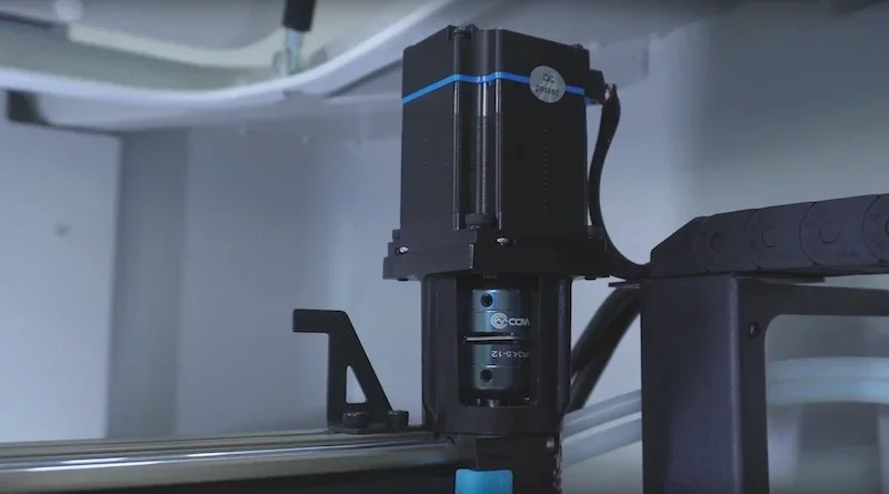 Creatbot D600 Pro2 HS detail close-up showing internal assembly and components, with visible branding in a sleek, industrial setting.