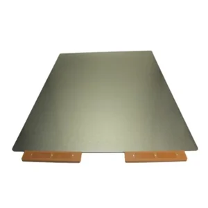 Creatbot D600 Pro2 HS print bed with a flat metal surface and orange mounting brackets, used for precision 3D printing in industrial settings.