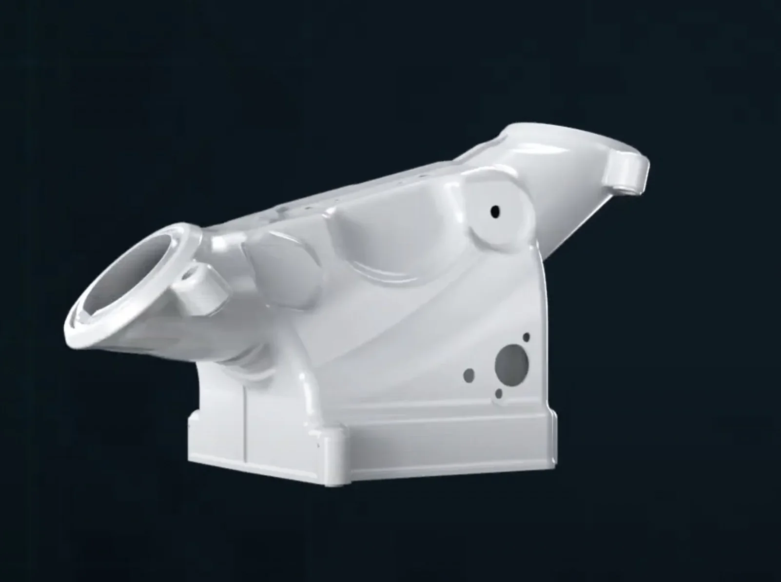 White 3D-printed part with complex geometry on a dark background, created by the Creatbot D600 Pro2 HS.