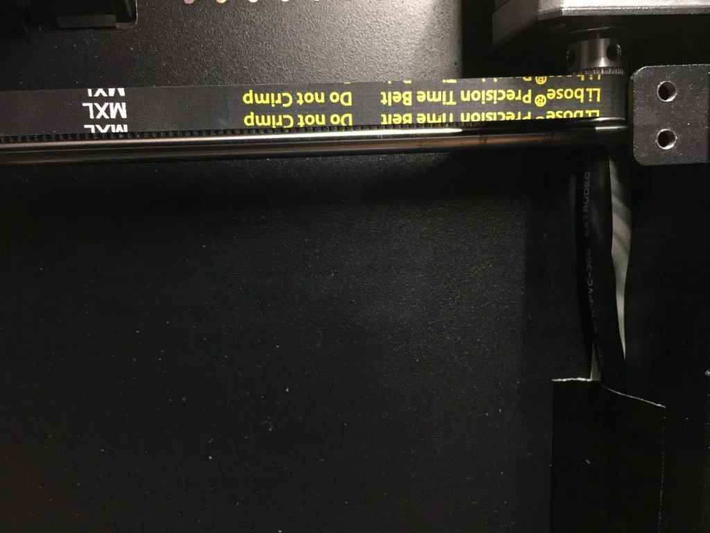 Creatbot F160 3D printer interior, showing precision belt and extruder components; branding visible on belt.